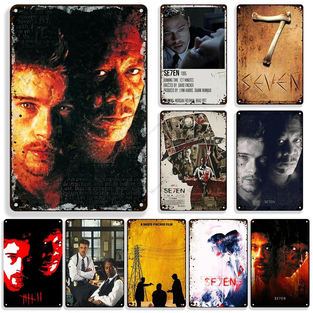 Classic Movie Poster Se7en Metal Sign Wall Plate Retro Decorative Sign Home Bar Club Cafe Cinema Wall Decor Vintage Metal Plaque