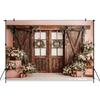 Mocsicka Easter Photography Backdrop Pink Flower Rose Bee Rabbit Wooden Door Decorations Baby Birthday Party Festival Background