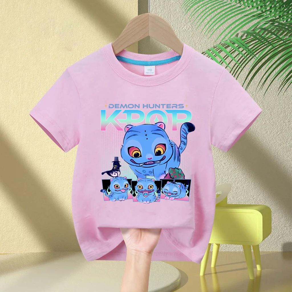 KPop Dämonenjäger Derpy Tiger Damen T-Shirt Druck Mode Lässige Oberteile Rundhals Cartoon T-Shirt Lässige Kleidung