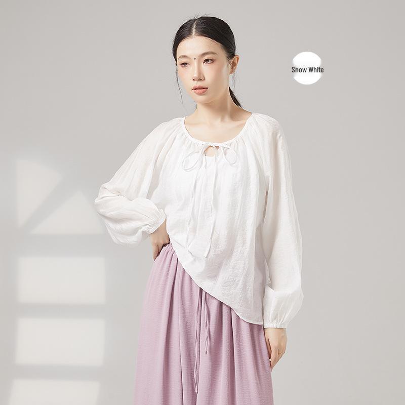 

Flowing Gauze Classical Dance Costume - Modern & Traditional Practice Top Large білий