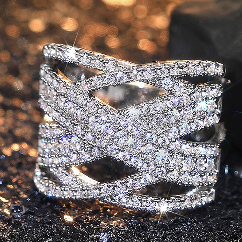 

Huitan Charming Women Ring Inlaid Sparkling Cubic Zirconia Luxury Wedding Female Engagement Finger Accessories Fashion Zircon 7