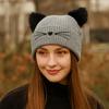 Wool Knitted Pullover Hat Warm Cold Hat Cute Cat Ears Beanies  Winter