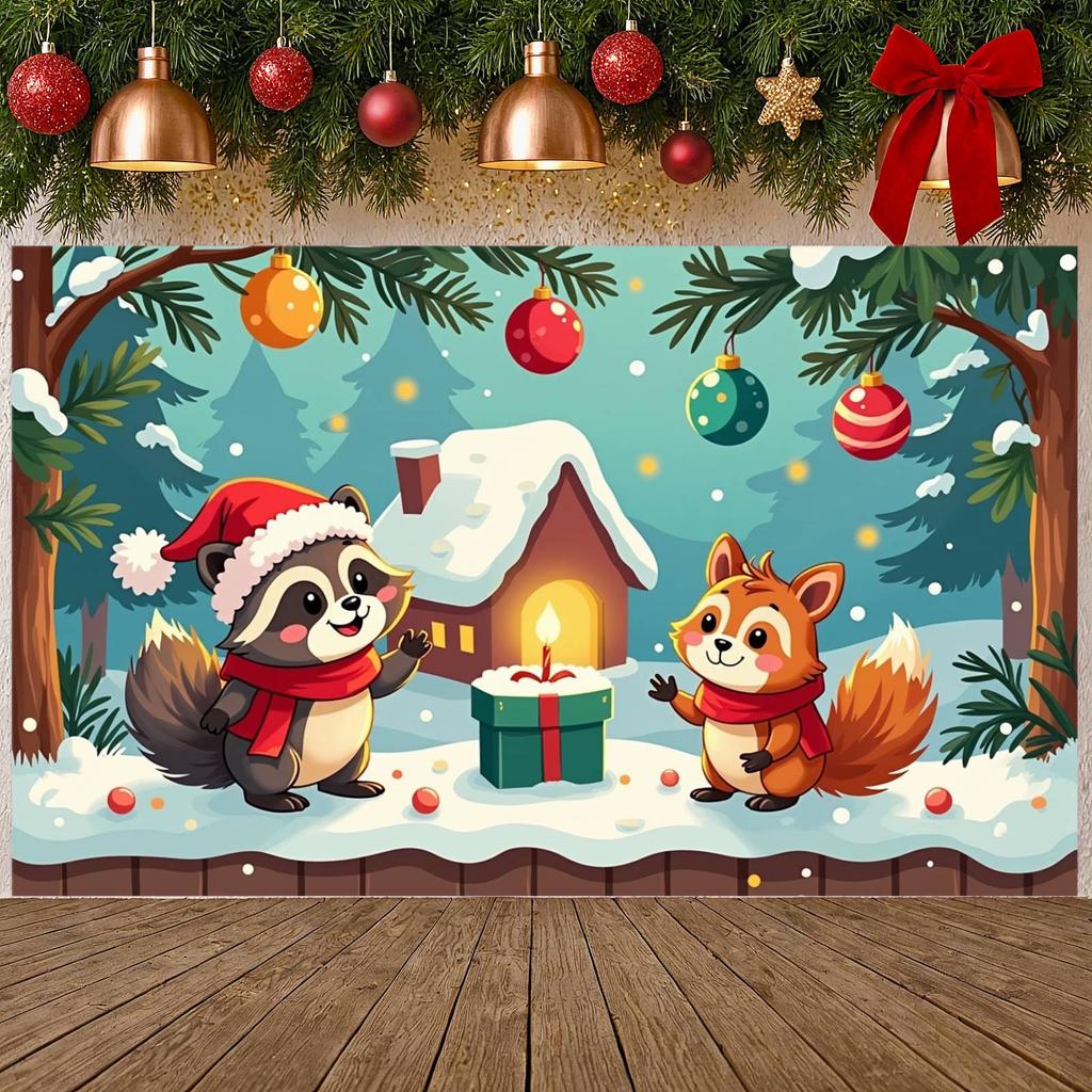 Weihnachtsdekoration Banner Weihnachtsthema Schneelandschaft Banner Winter Banner Weihnachtsmütze Für Festival-Arrangement Innen