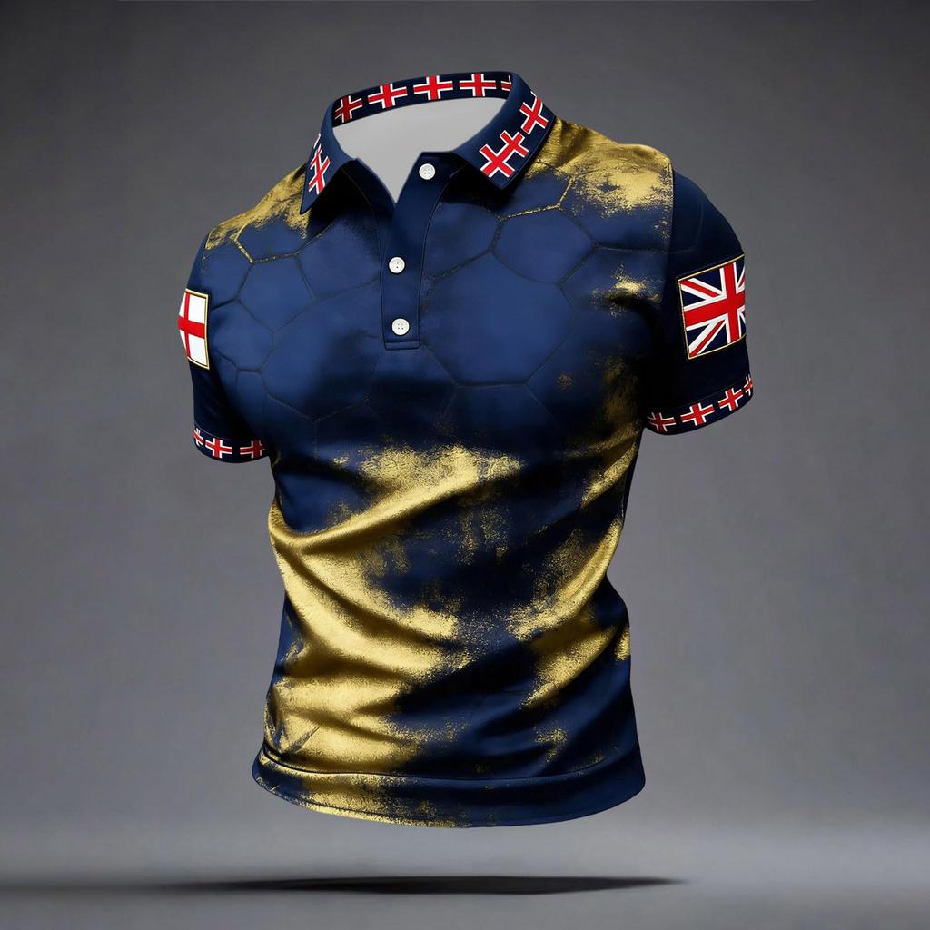 Men's Football Polo Shirt Classic Fit Short Sleeve Collar Button Placket Lightweight Breathable Sportswear for Casual Outdoor Activities