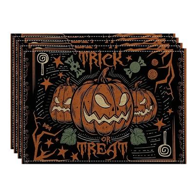 4/6/8PcsGhost Pumpkin Skull Patterns Placemats Halloween Festival Horror Kitchen Table Decor Linen Dinning Table Mats CoffeeCup