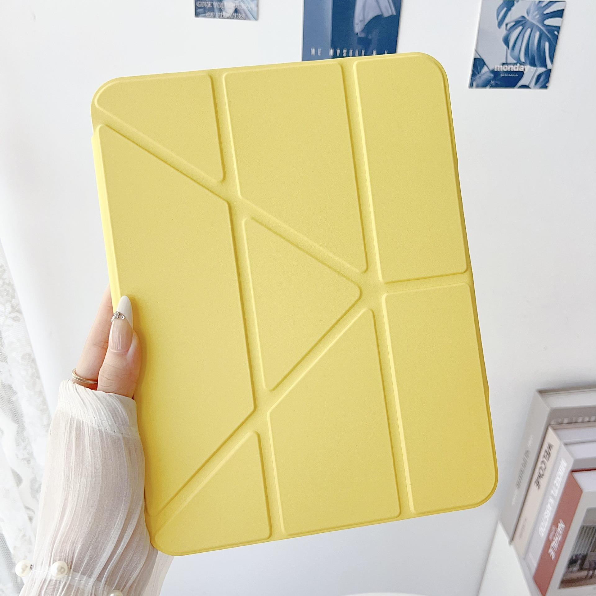 Voor iPad A16 11e 10e met Pennenhouder Drievoudige Acryl Transparante Achterkant Harde Cover Voor iPad 10.2 9.7 Air 11 5 4 10.9 Pro 11 12.9 Hoes iPad mini 6 7 geel