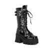 Fashion Autumn/winter boots for women patent leather mid-leg boots for women belt buckle muffin platform motorcycle boots for high boot