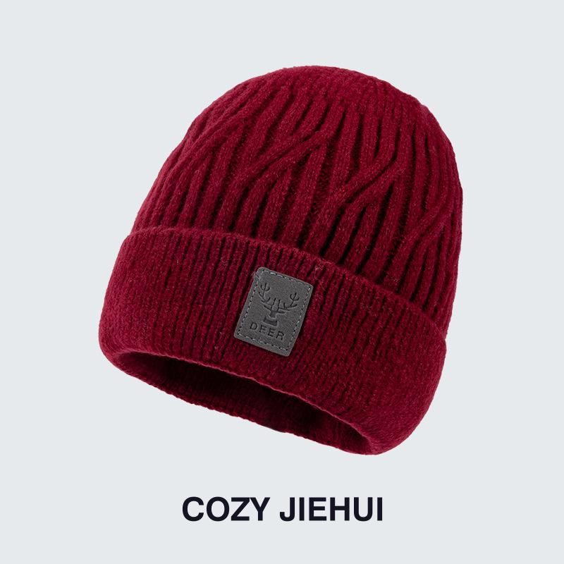 Knitted Hat New Autumn and Winter Men's Cold-proof Fleece Hat Youth Fashion Wool Hat Outdoor Sports Pullover Hat Men