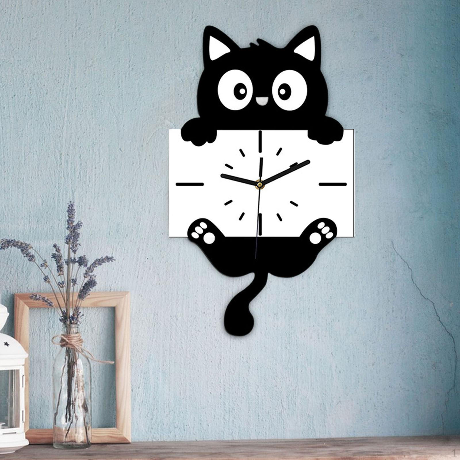 

Cat Shaped Wall Clock Hanging Modern Ornament Lightweight Decor Art with Pendulum Quiet