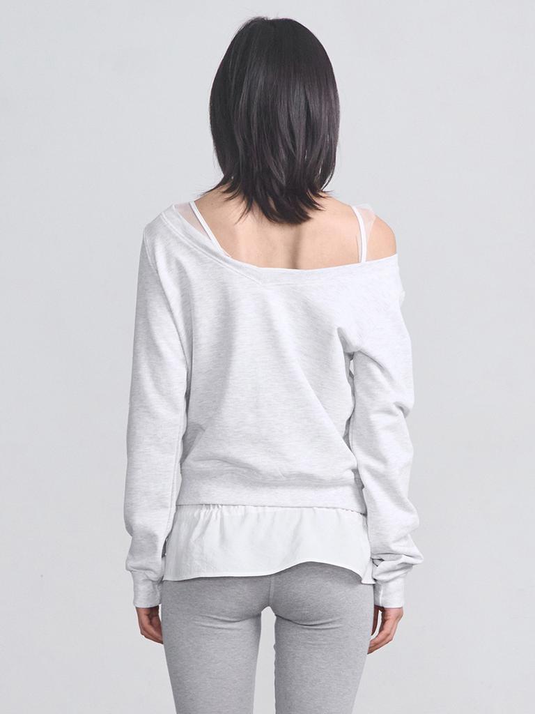 CERRIC Stitch Boat Neck Top _ Light Gray
