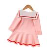 Stylish Long-Sleeved Spring/Autumn Academy Dress & Summer Pleated Short-Sleeved Navy Princess Skirt for Girls