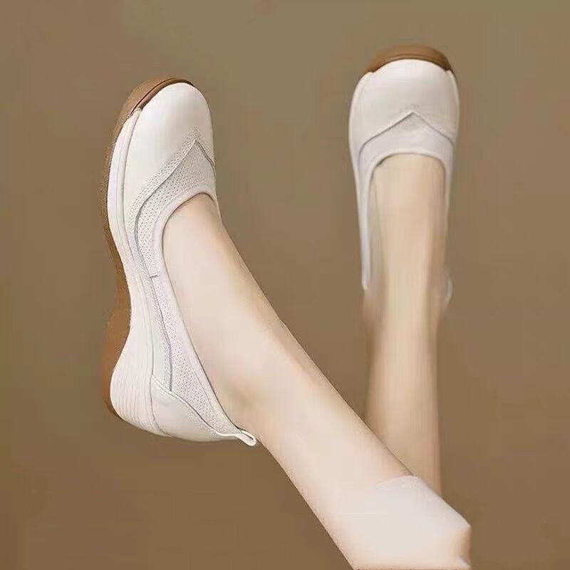 Thick-soled Lazy Platform Shoes Women's Soft Leather Round Toe Pedal Single Shoes Autumn Casual High-heeled Small Leather Shoes