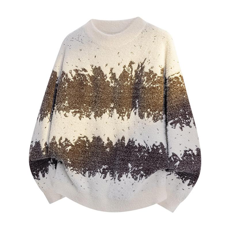 Pullovers Long Sleeves Sweaters Unisex Sweater Autumn and Winter Gradient Colour Wool Sweater Couples Loose Round Neck Bottoming Knit Sweater Men