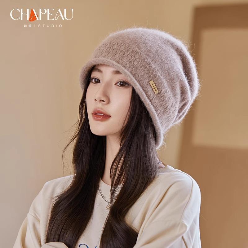 

New winter rabbit fur big head circumference hat female face small pile hat warm drawstring cold hat advanced sense 56-60cm