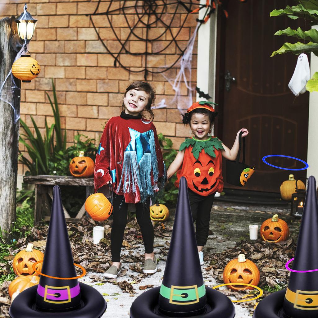 Halloween Witch Hat Funny Durable Lightweight Inflatable Witch Hat with 5pcs Plastic Rings for