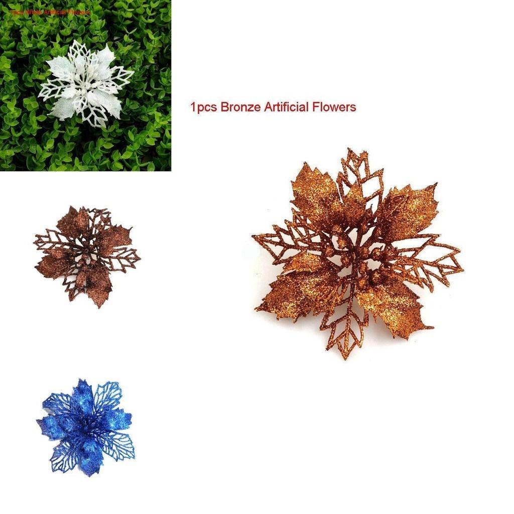 Sparkling Glitter Artificial Flowers For Stunning Christmas Tree Decorations