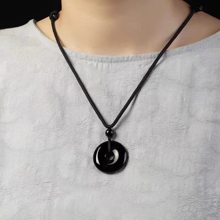 Natural Obsidian Peace Pendant for Women, Crystal Jade Necklace Pendant for Men, Birthday Gift