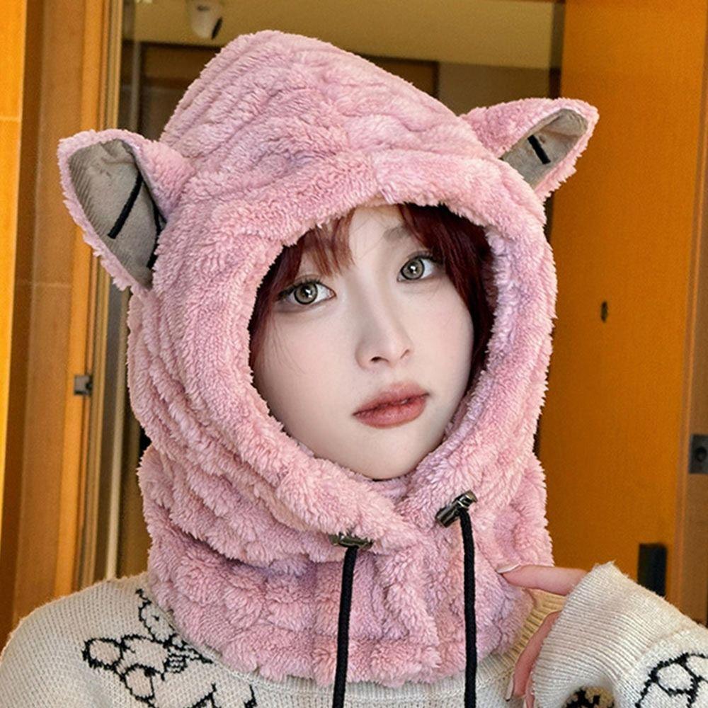 Windproof Winter Warm Hat Plush Mask Hat Scarf Set Casual Ear Protection Hat  Outdoor