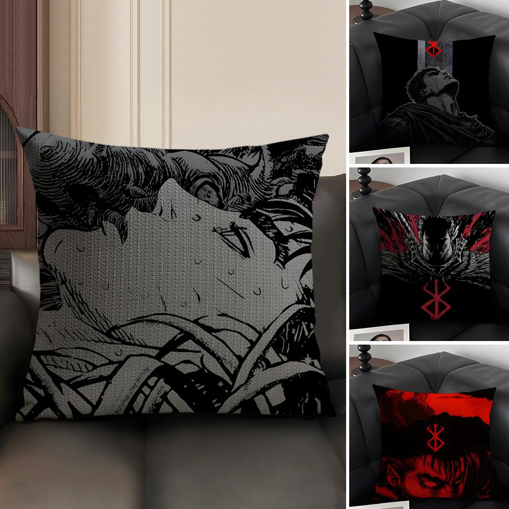 BBerserk Comic Cushion Cover Natural Linen Organic Fabric DoubleSided Printing Sofa Home Decor Gift Pillow Case