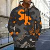 Men Plus Size Beige Printed Hoodie Long Sleeve Drawstring Pullover With Kangaroo Pocket