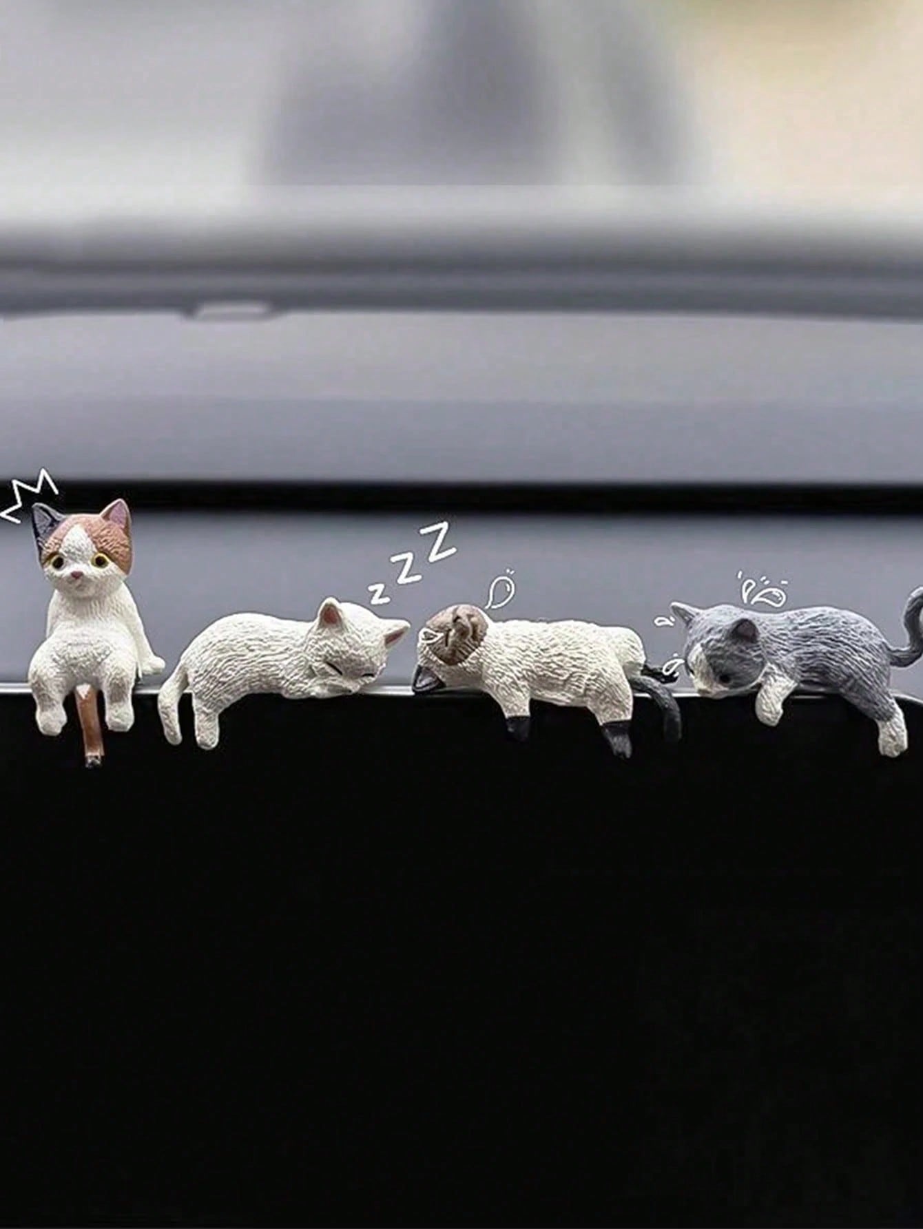 

4Pcs Cute Sleeping Cat Figurine Set, Miniature Healing Kitten Ornament, Funny Car Dashboard Decor, Home Desk Decor Gift United States
