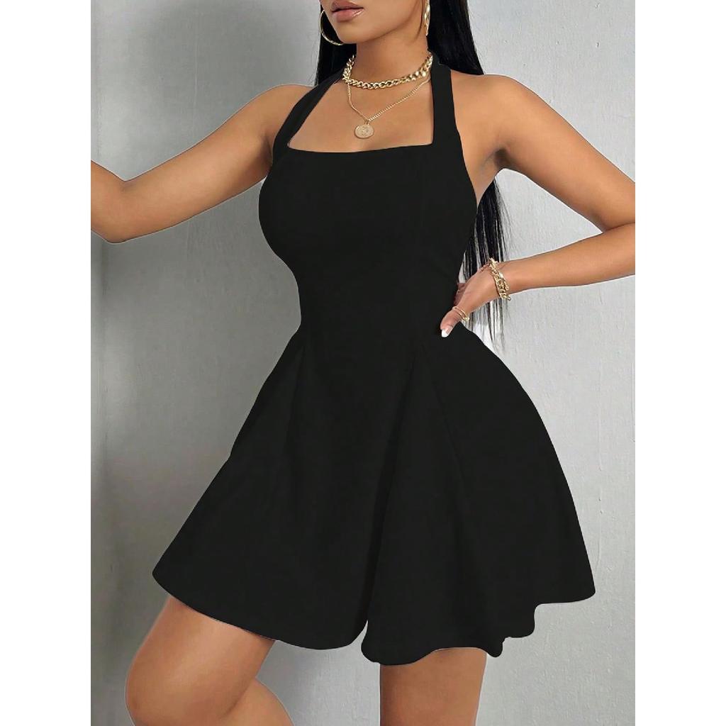 DAMEN rückenfreies ausgestelltes Neckholder-Kurzkleid schlafloses A-Linien-Minikleid