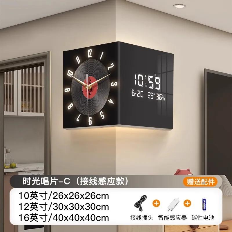 Новые угловые двусторонние настенные часы Винтажные часы-пластинка Угловые часы Вечный календарь Электронные декоративные настенные часы  26 X 26 X 26cm