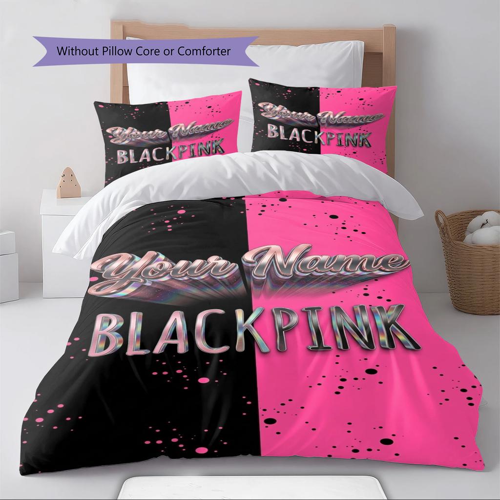 Name Custom Black&pink Pattern Bedding Set Quilt Cover Pillowcase Home Decor Gift (1 * duvet cover + 2 * pillowcase, without core)