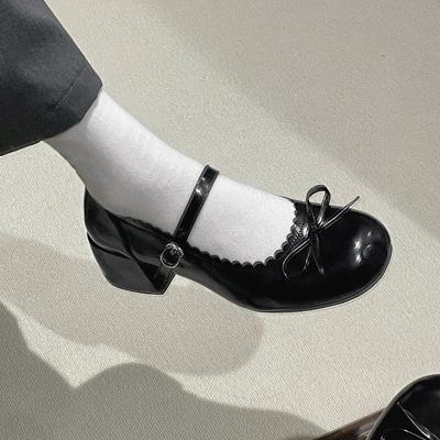 Black French Retro Thick Heel Heightening Shallow Mouth Single Shoes Women's Summer 2025 New with Skirt Versatile Mary Jane Shoes