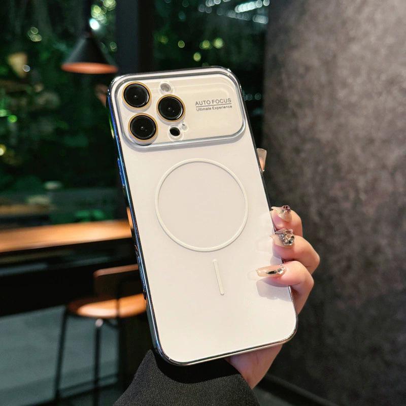 Magnetic Large Window iPhone 17 Pro MAX Case with Electroplated Ring & Frosted PC for iPhone 16