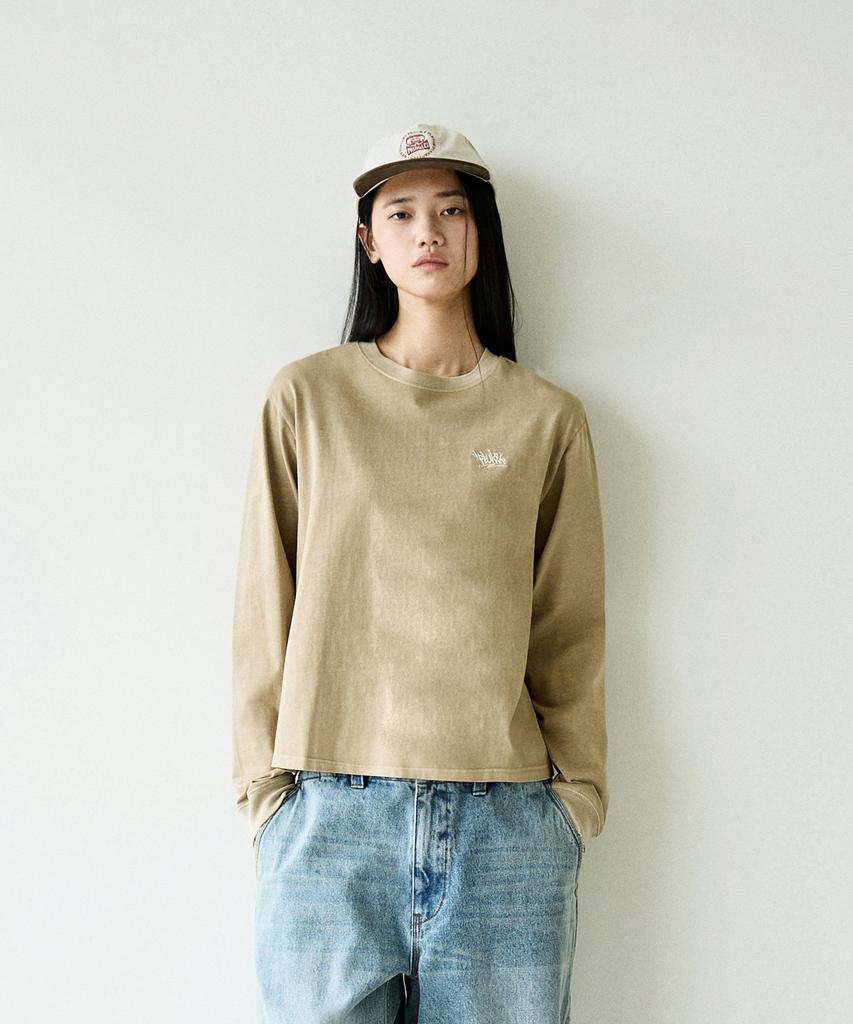 Peullukeu Signature Logo Pigment Crop Long Sleeve Beige Flt719