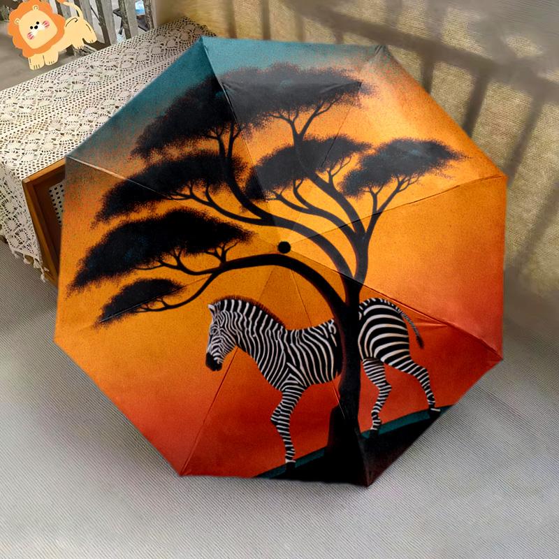 1 PC Automatic Folding Umbrella - Zebra Tree Pattern, Portable & Foldable Design with 8 Ribs, Christmas Birthday Gifts