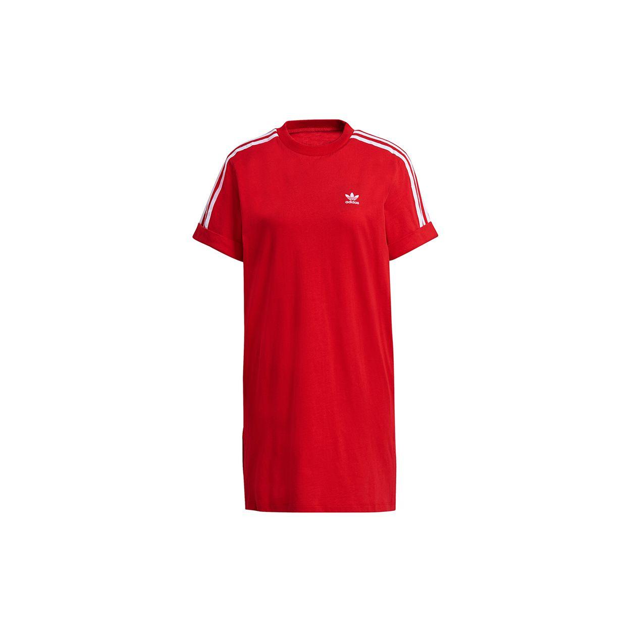 

Adidas Originals Trefoil Tee Dress Casual Sport Loose Striped Breathable Round Neck Short Sleeve Dress Women dresses Light-Crimson GN2778