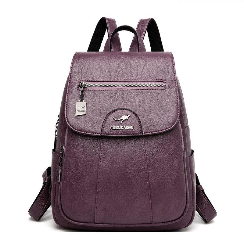 Women's 2023 Soft Lambskin Backpack – Versatile Double Shoulder Bag with Large Capacity, Stylish for College Students and Casual Use.