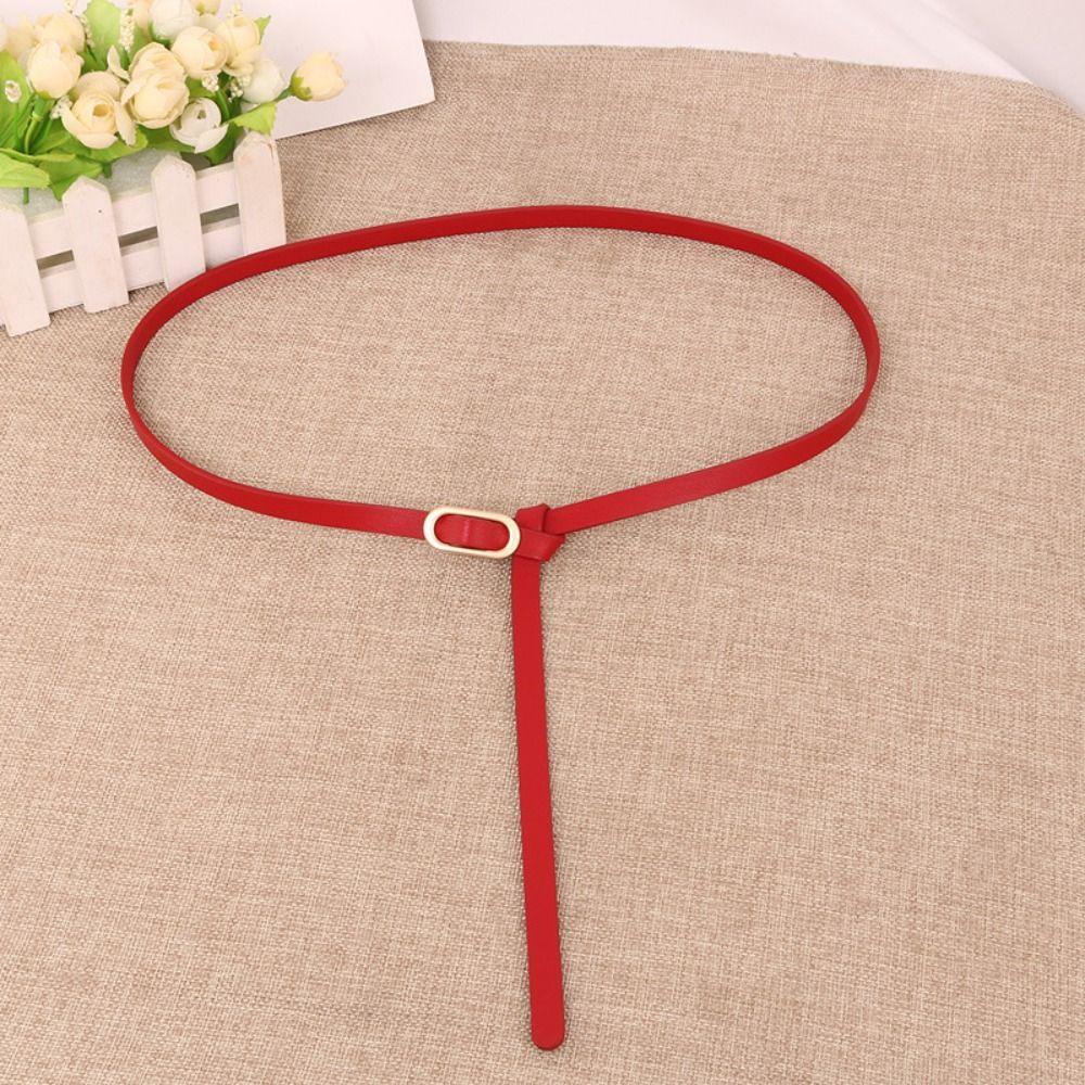 

Модний маленький ремінь з ПУ шкіри Жіночий Джинси Сукня Декорація Новий Ретро Кнопка Тонкий Ремінь червоний