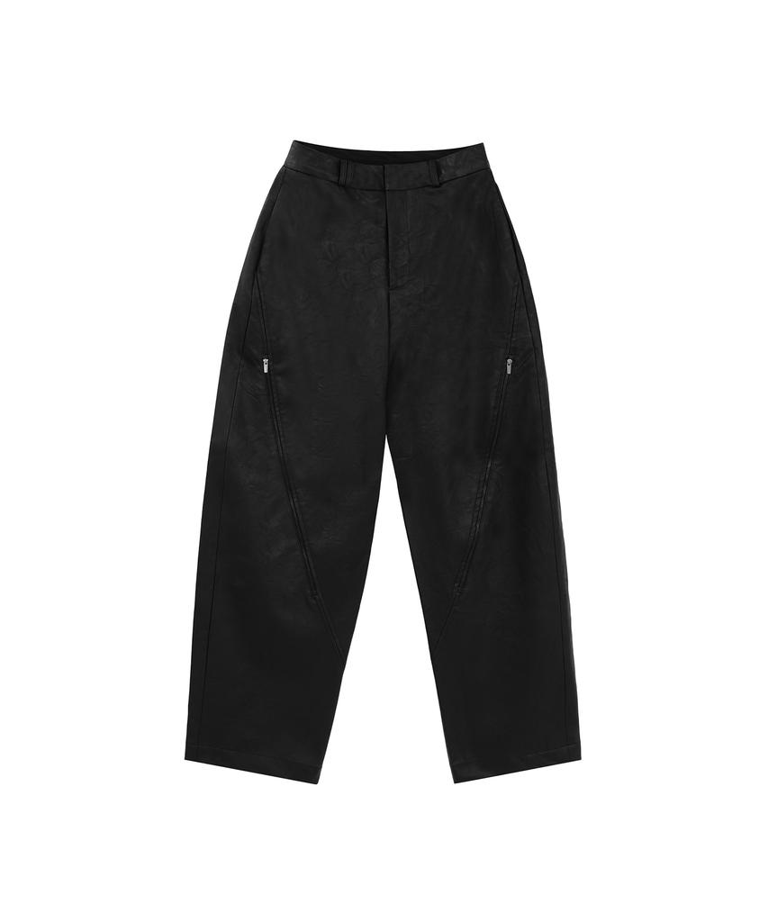 Teulimingbeodeu Oblique Zipper Leather Set-Up Pants [ Black ]