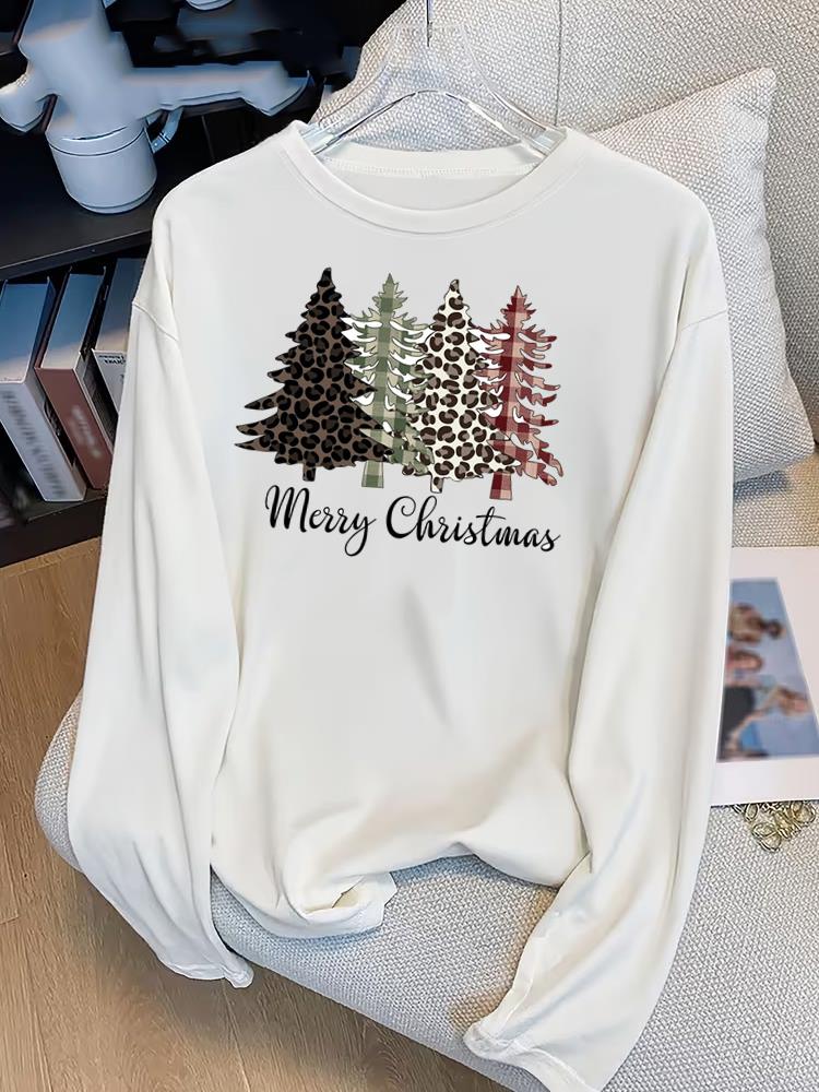(Asian Size) plaid trend cute Print T Shirt Christmas new year Graphic Tee Women autumn winter Casual Fashion Top Clothing Long Sleeve T-shirts