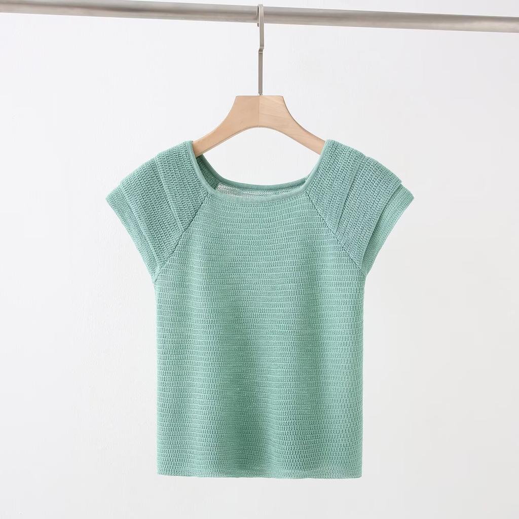 2026 Summer Women's Fashion Versatile Elegant Round Neck Knit Sweater Solid Color Casual Top