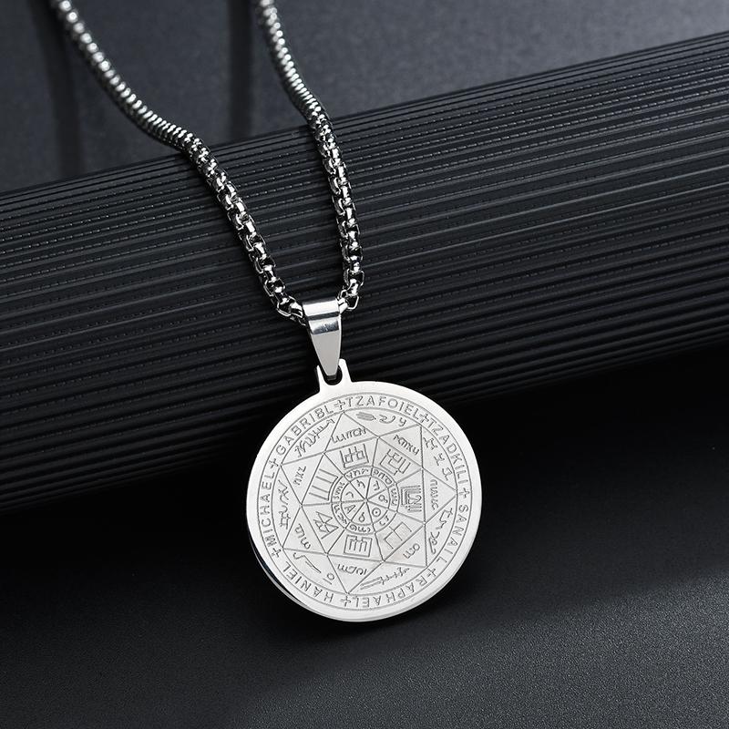 1PC Classic Vintage Stainless Steel Totem Seals Of The Seven Archangels Pendants Necklaces серебряный