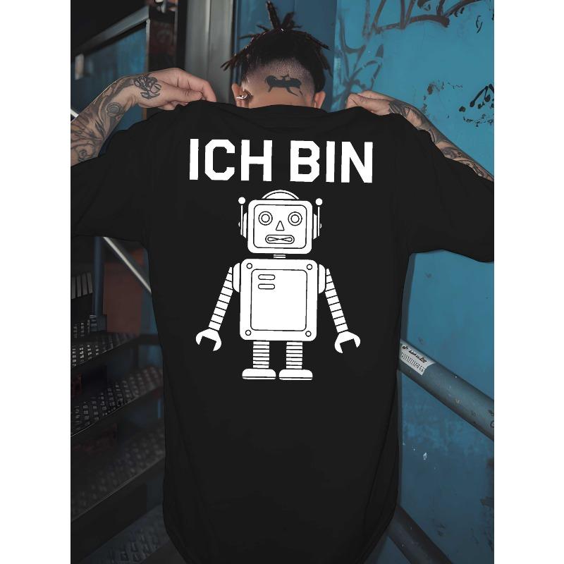

Men s T-Shirt with German Text, Robot Graphic Back Print - Casual Gym & Basketball Shirt, Breathable Summer Loose Fit Round Neck Tee for Casual Attire XL