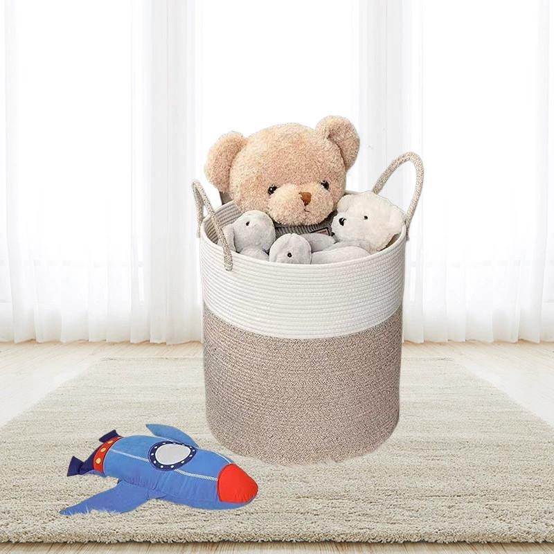 Rope Woven Cotton Storage Basket With Handles For Dirty Clothes Storage Home Use