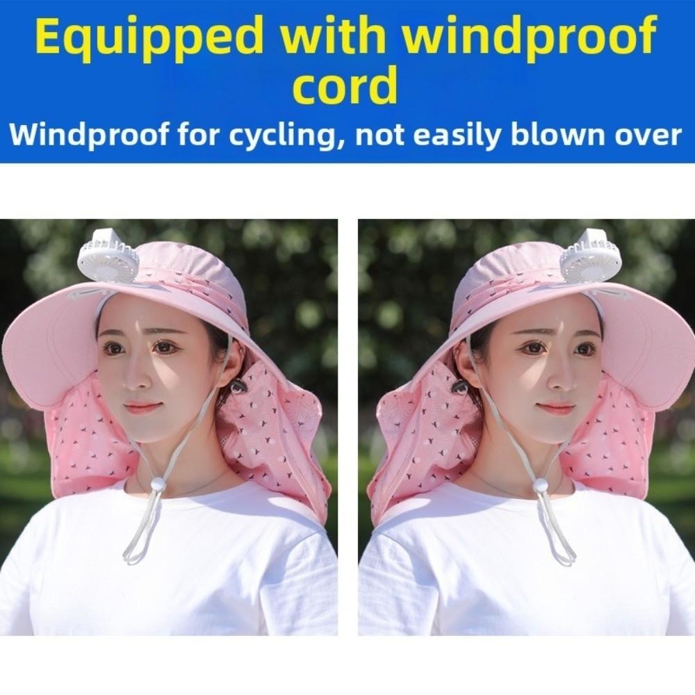 With Neck Flap Electric Fan Bucket Hat Full Face Cover Women Sun Hat Tea Picking Hat Hiking