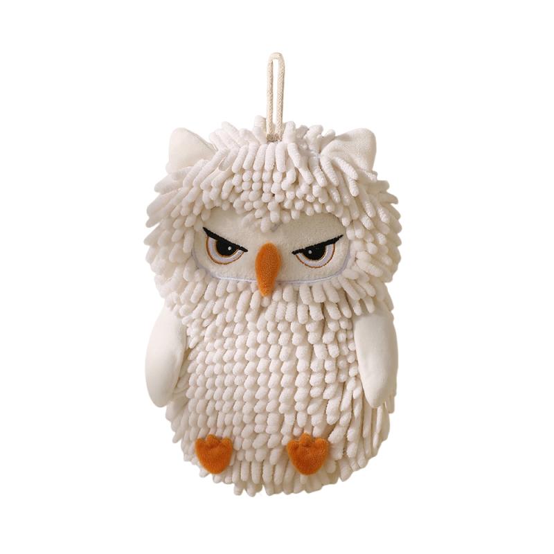 

Cartoon Owl Chenille Hand Towel With Fuzzy Balls, Absorbent Fast-Drying Soft Hanging Towels For Bathroom And Kitchen белый