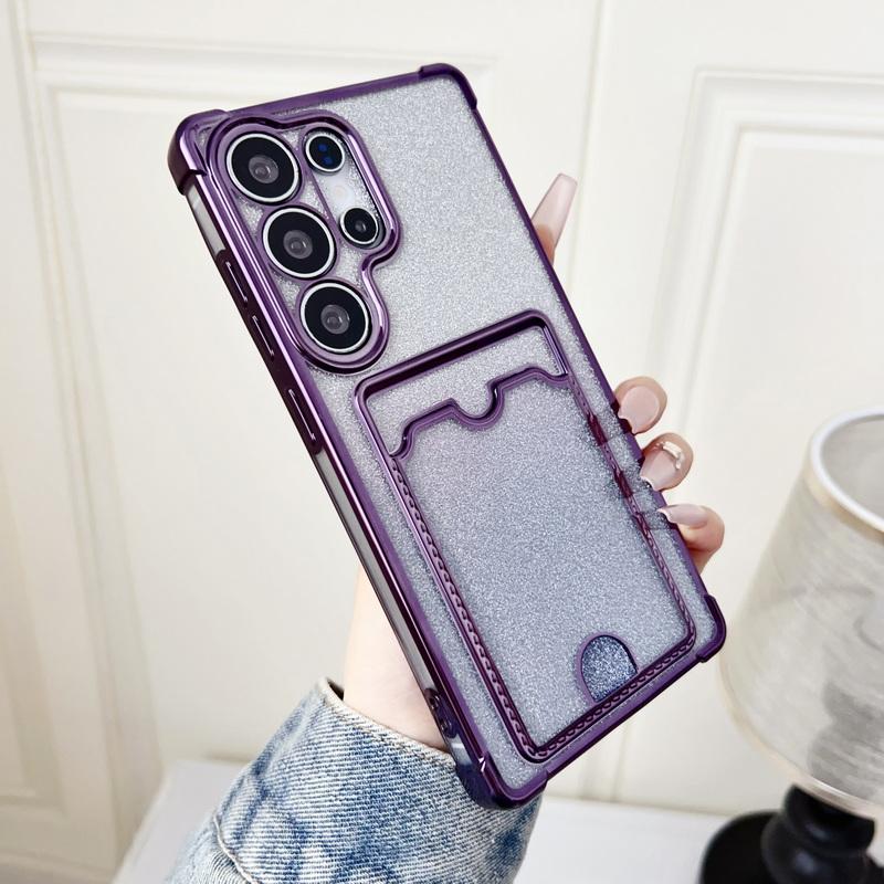 Glitter Silicone Card Slot Case Shell For Smausng S25 Edge S24 FE S23 Ultra A56 A36 A16 A15 A55 A35 Solid Color Frame Clear Shockproof Phone Cover