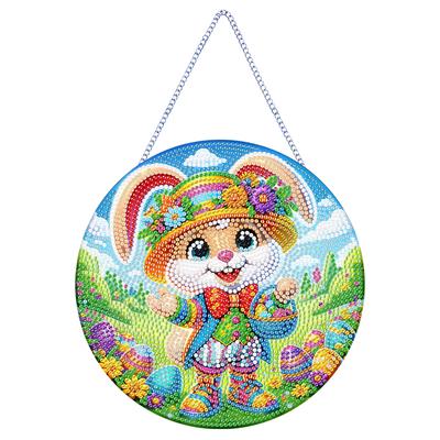 Easter Rabbit Theme 2D Flat DIY Hanging Diamond Art Kits Diamond Painting Set Diamond Art Pendant Home Wall Decoration Crafts