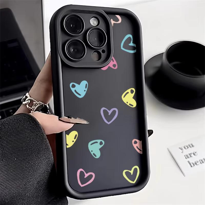 Cute Heart Pattern Phone Case For iPhone 17 Air 16 e 15 14 13 12 11 Pro Max Plus Mini SE 2020 2022 Soft Back Cover