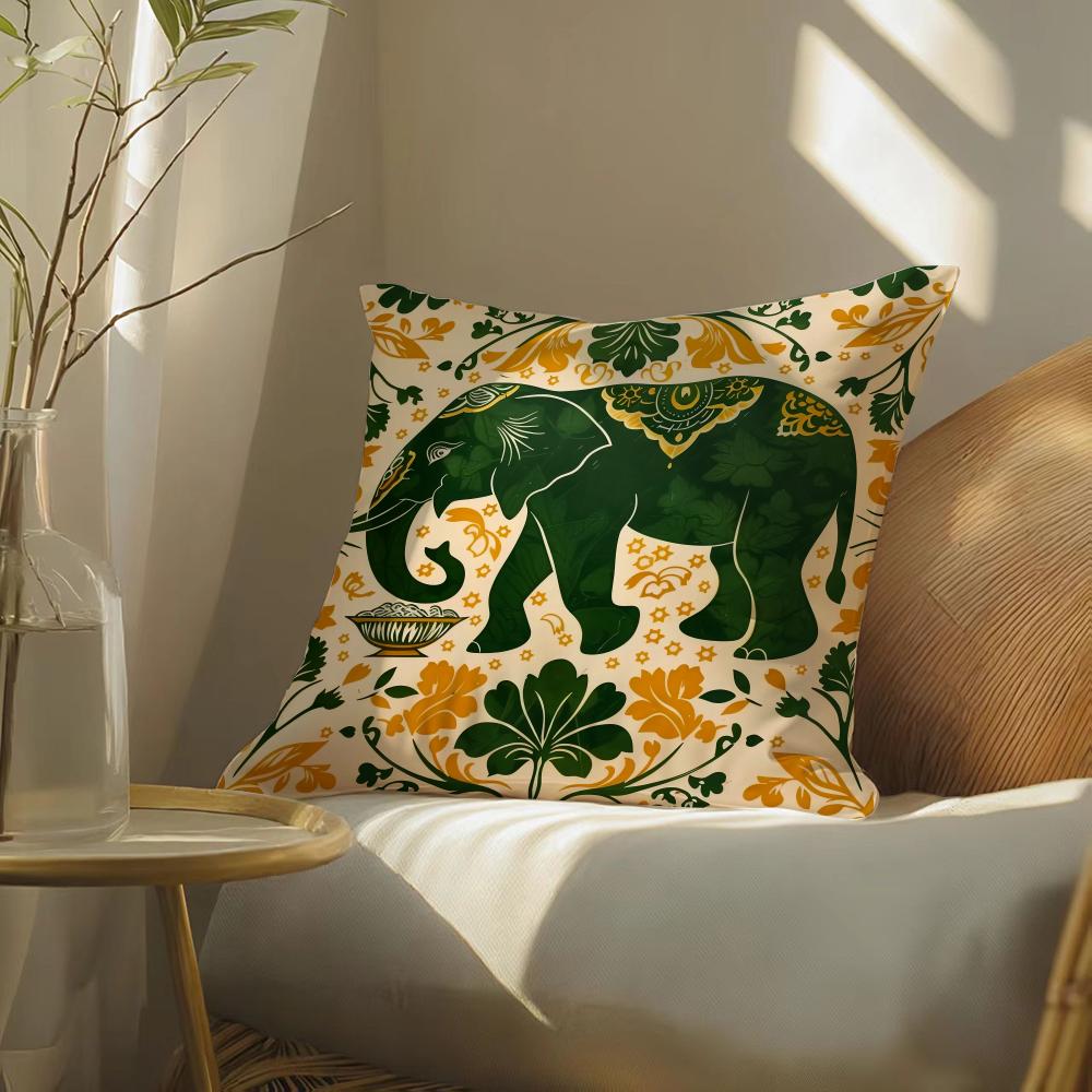 Hot Selling Elephant And Flower Pillow Case Silky Elegant Comfort Sofa Bed Invisible Zipper