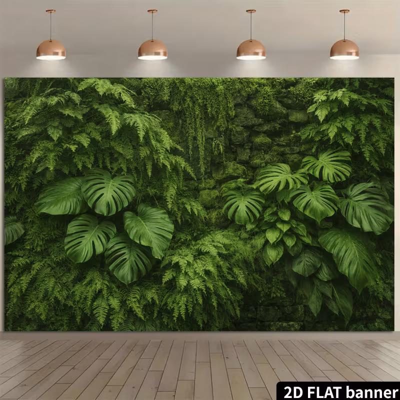 2D Enchanted Jungle Leaf Wall with Monstera and Vines Photo Background
