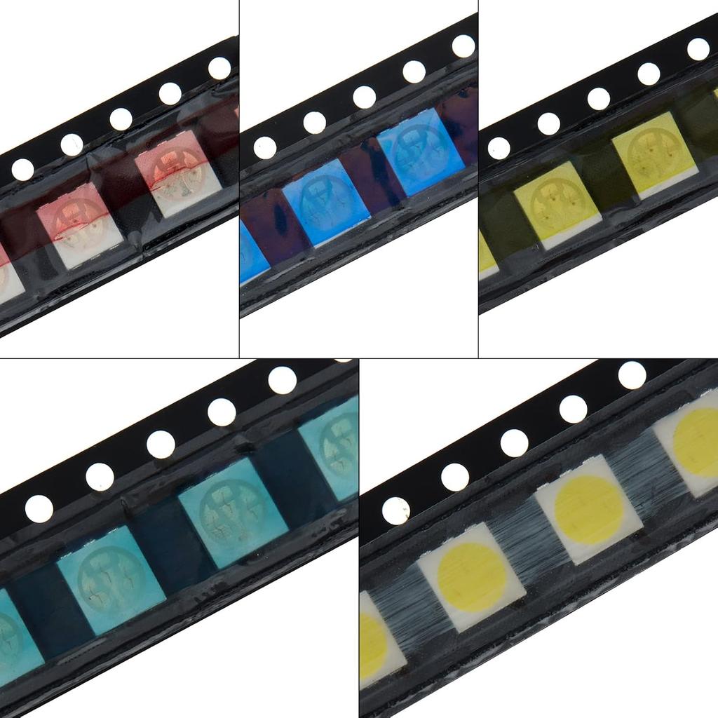 100pcs 5 Types Colors 5050 Red Yellow Blue Green White SMD LED Diode Lights Chips Kits (Surface Mount) 20mA High Intensity Lighting Components Light