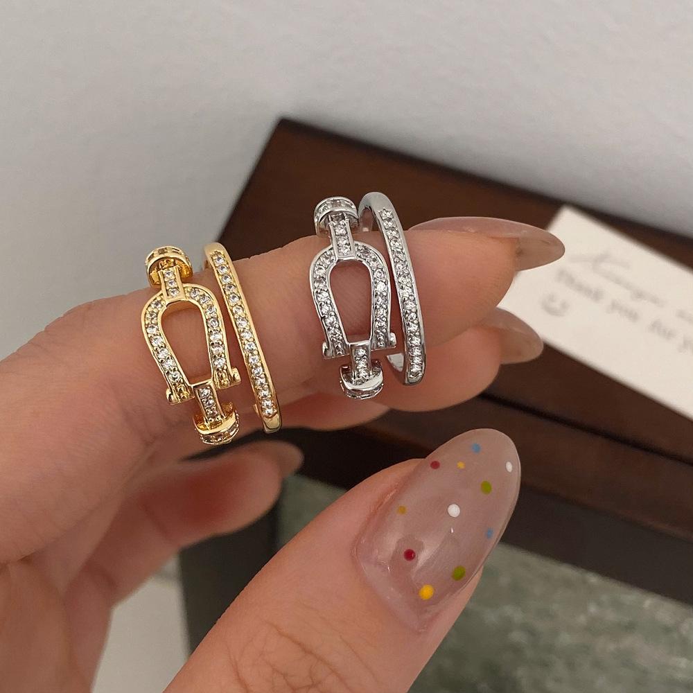 Korean Style Double Layer Ring Women's Ins Trendy Internet Popular Fashion Design Rings Shiny Zircon Elegant Female Jewelry